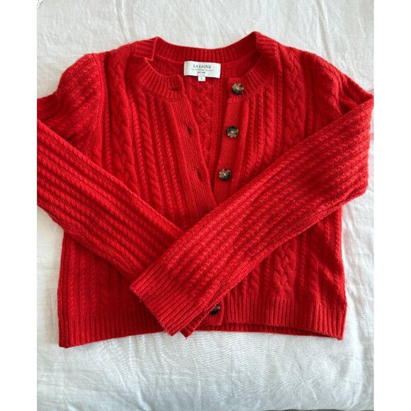 RARE La Ligne Campagne Red Cable Knit Cardigan (Size Small) - Picture 3 of 6